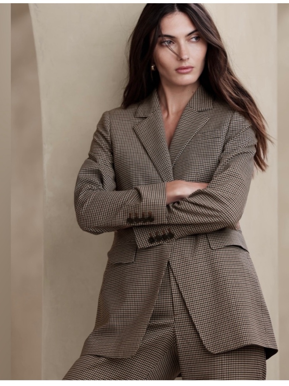 NWT Banana Republic Siena Italian Wool Blazer Jacket Neutral Plaid Womens Size 4